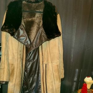Sheepskin shearling coat with sheared Mouton collar